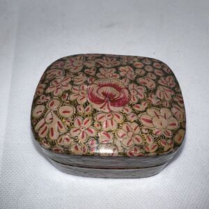 Kashmir Lacquer Hand Painted Paper Mache Trinket Box India Vintage